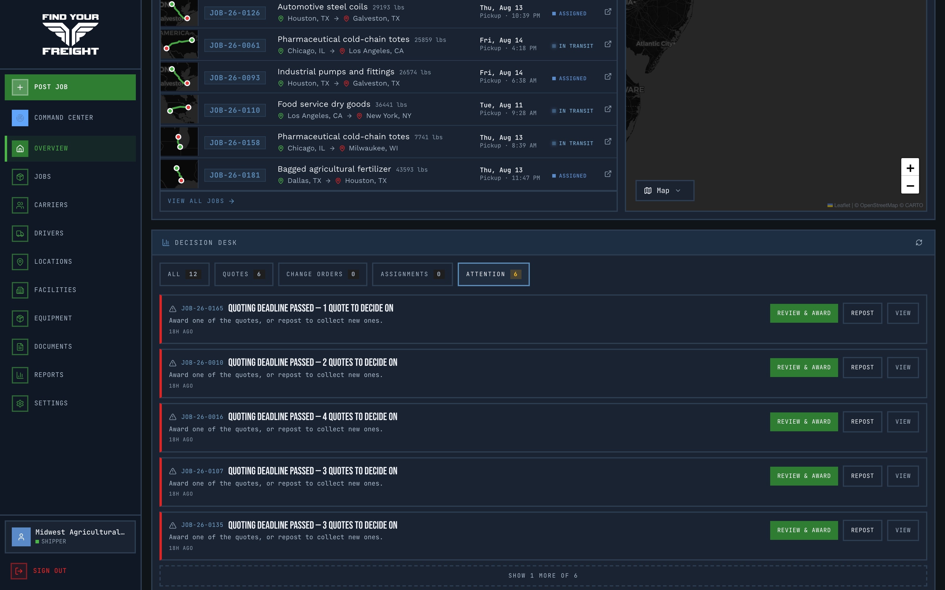FYF Decision Desk — attention queue with review-and-award actions